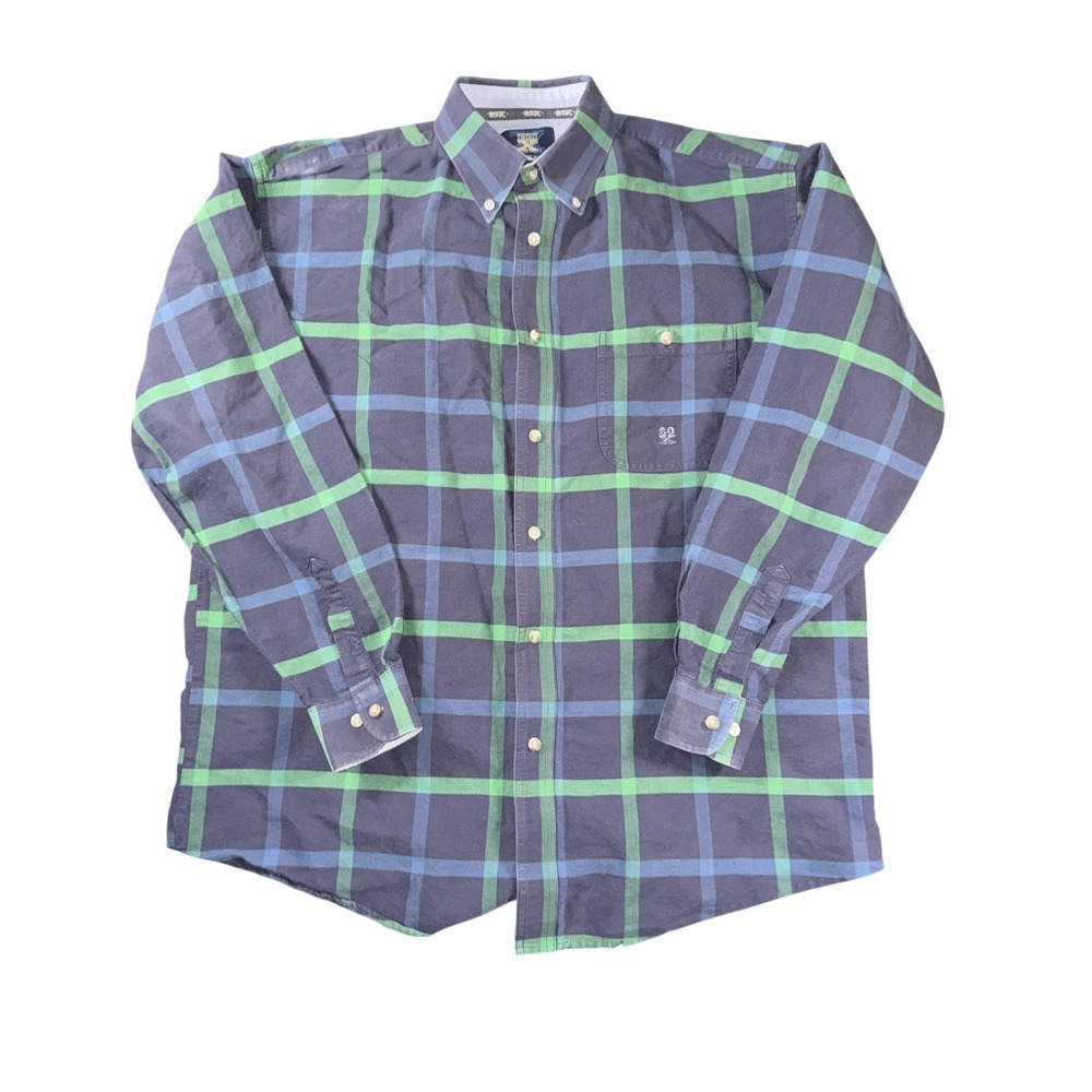 Wrangler 20X Shirt Mens XL Blue Green Plaid Button Down Long Sleeve Western